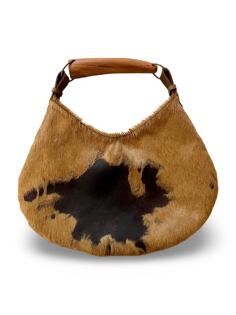 Acid Washed Cowhide Hobo with Wooden Horn Handle